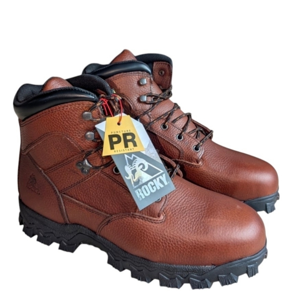 NIB Rocky Alpha Force Men's Brown Leather Steel Toe Waterproof Work Boots sz11.5